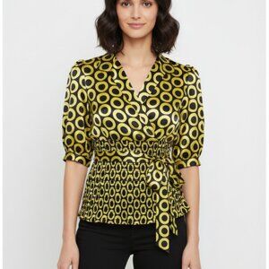 INC Wrap Silk Blouse Puff Short Sleeve Sz 2